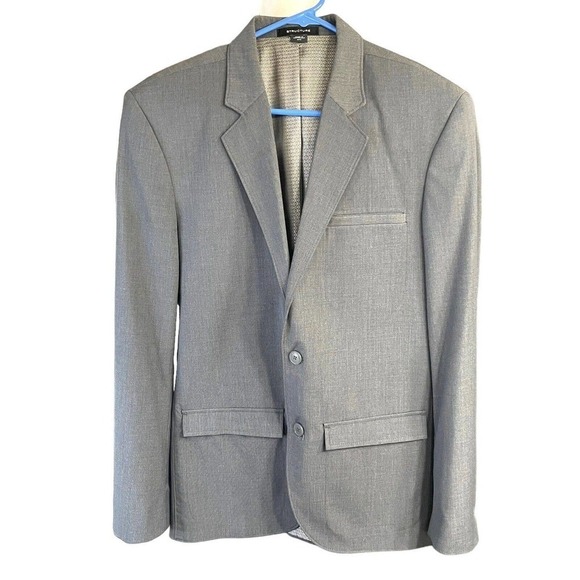 Structure Gray Wool Blend Patch Pocket Two-Button Sport Coat Blazer Jacket Sz M - Picture 1 of 8